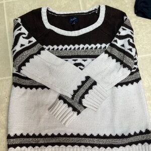 American Eagle Brown and White Patterned Sweater- Large